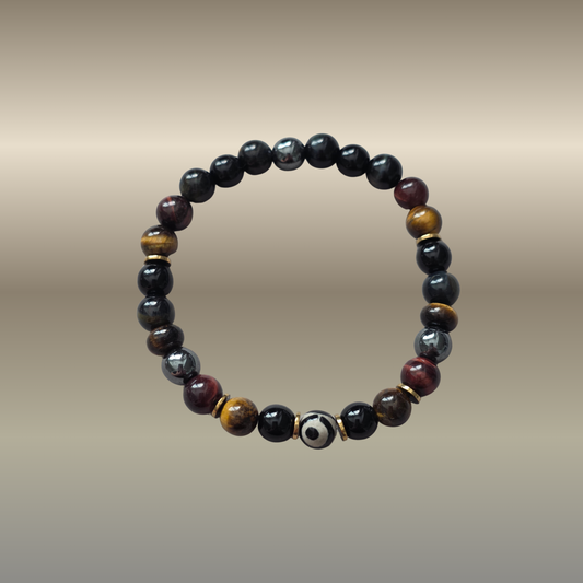 Dzi 3 akių gausos, sėkmės ir sveikatos talismanas su trijų spalvų tigro akimi