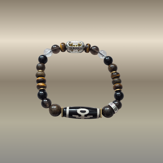 Dzi Didžiojo žmogaus globos, finansinio stabilumo ir apsaugos talismanas su bronzitu ir Vajra