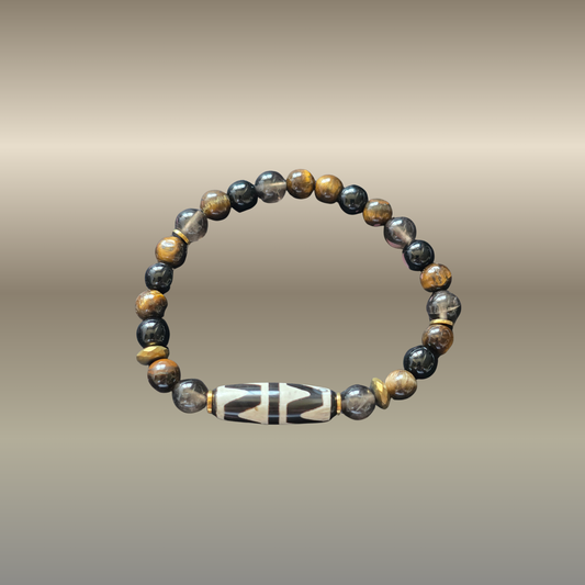 Dzi dvigubų tigro dantų apsaugos, jėgos ir kontrolės talismanas apyrankė