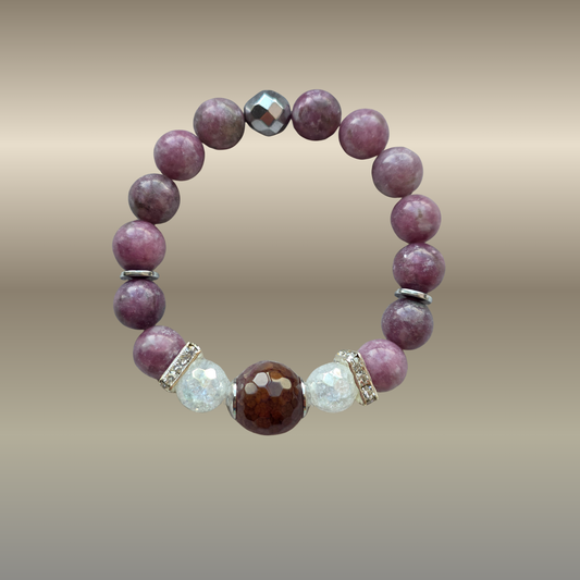 Agatas, kalnų krištolas, lepidolitas, hematitas | Vidinės ramybės ir emocinio stabilumo energija